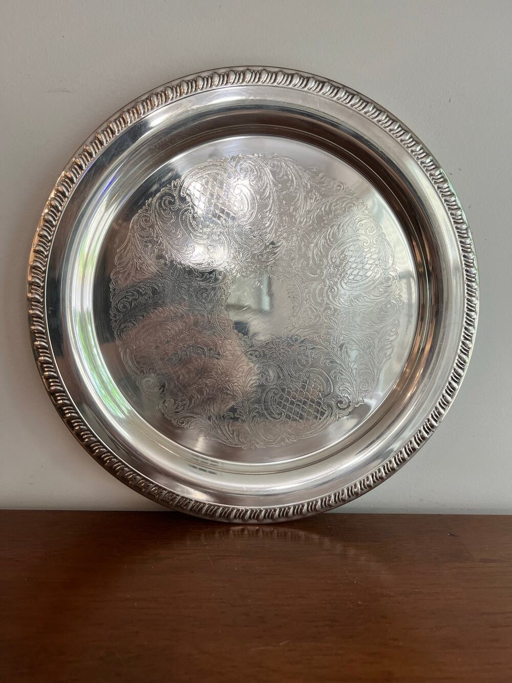 Leonard Silverplate Silver Leonard silverplate tray with decorative etchings